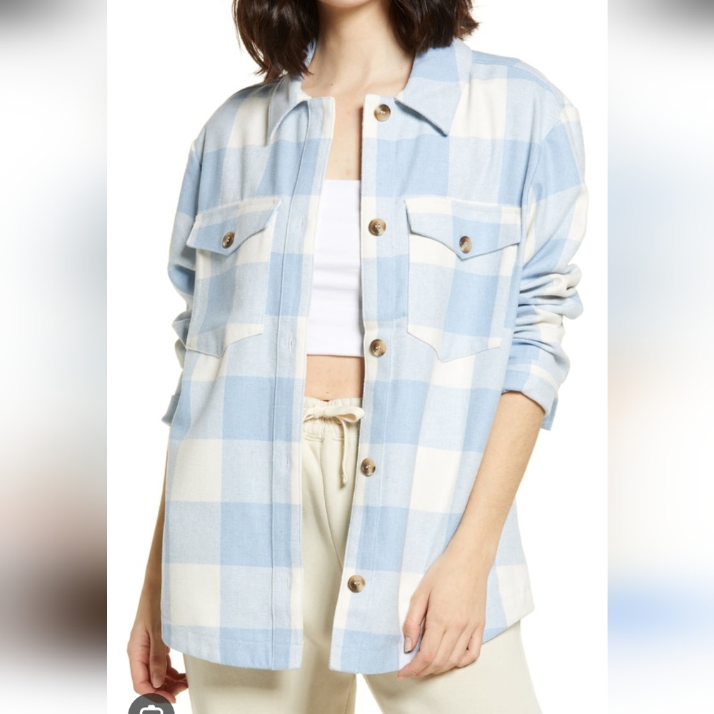 Bp. Nordstorm Pastel Blue White Gingham Shacket Coat Plaid XS